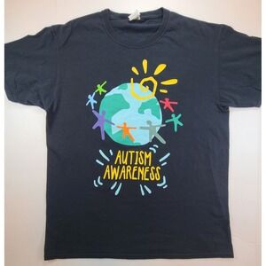Fruit of the Loom Autism Awareness T Shirt Mens Large Black Earth People Graphic